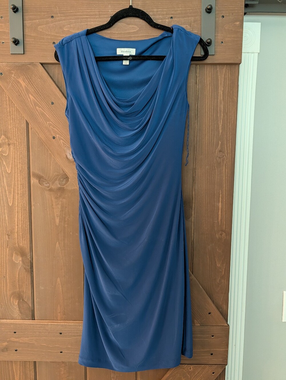 Dressbarn Draped Cowl Neck Midi Dress in Blue